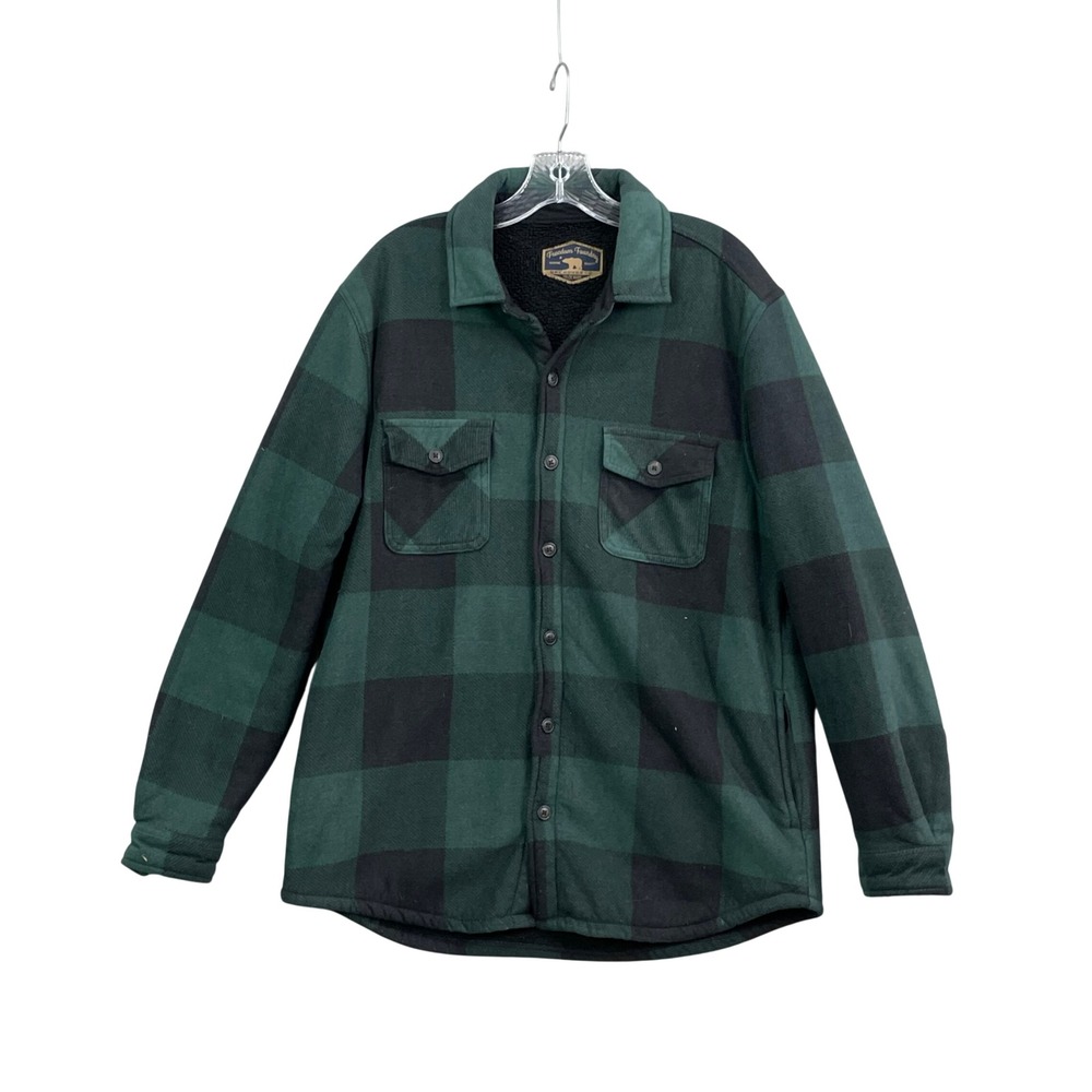 Freedom Foundry Shirt Jacket Mens Large Green Buffalo Plaid Sherpa Lined Fleece